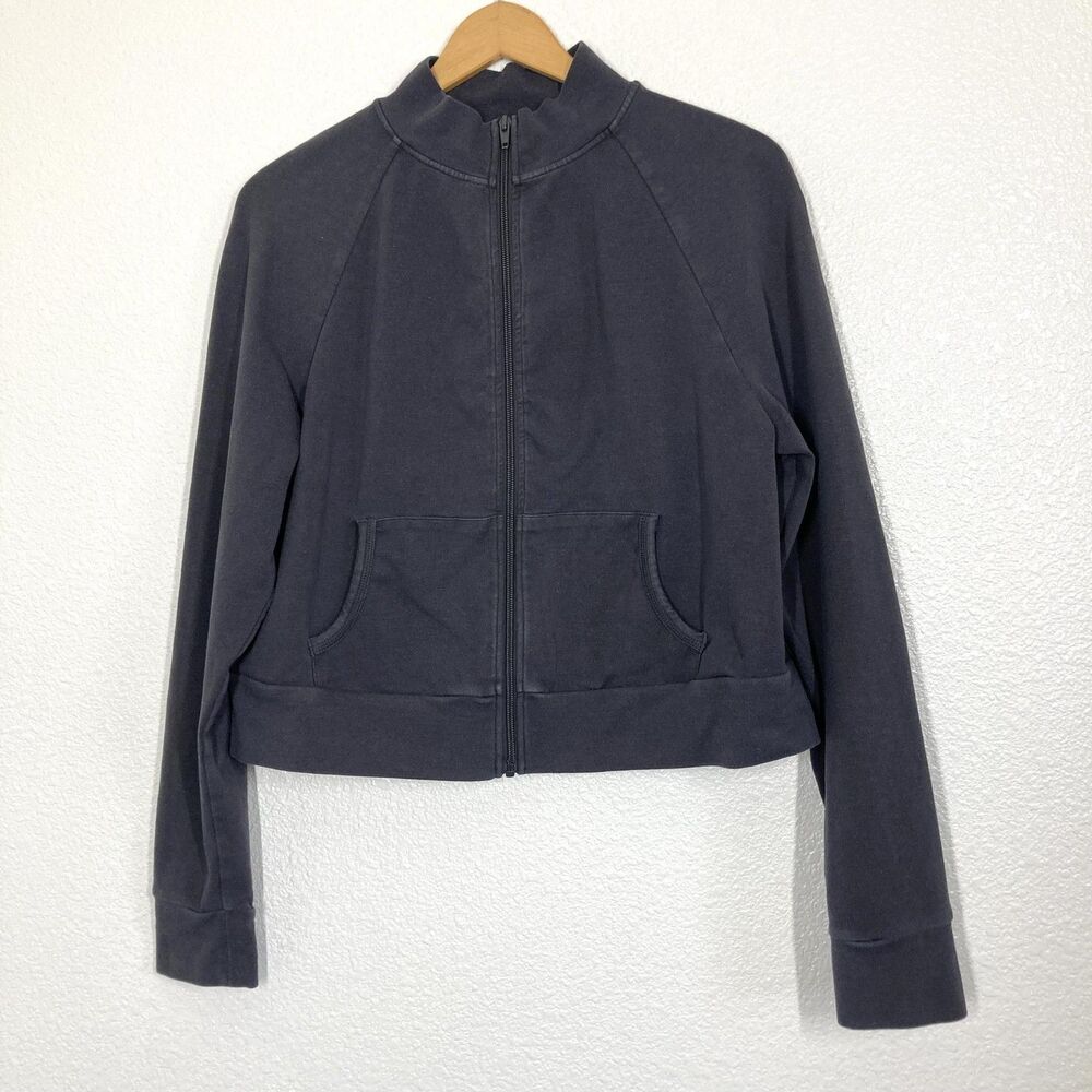 Skims Sweatshirt Womens 2X Gray Full Zip Mock Neck Cropped Pockets Stretch